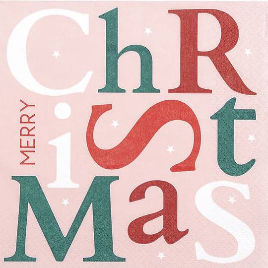 Paper Napkins 33cm, Christmas Letters Pink *ETA Nov